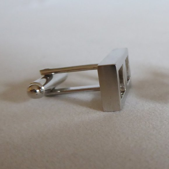 SIMON CARTER BRAND LONDON MENS SILVER METAL DOUBLE SQUARE CUFF LINKS (NEW IN BOX - Picture 8 of 9